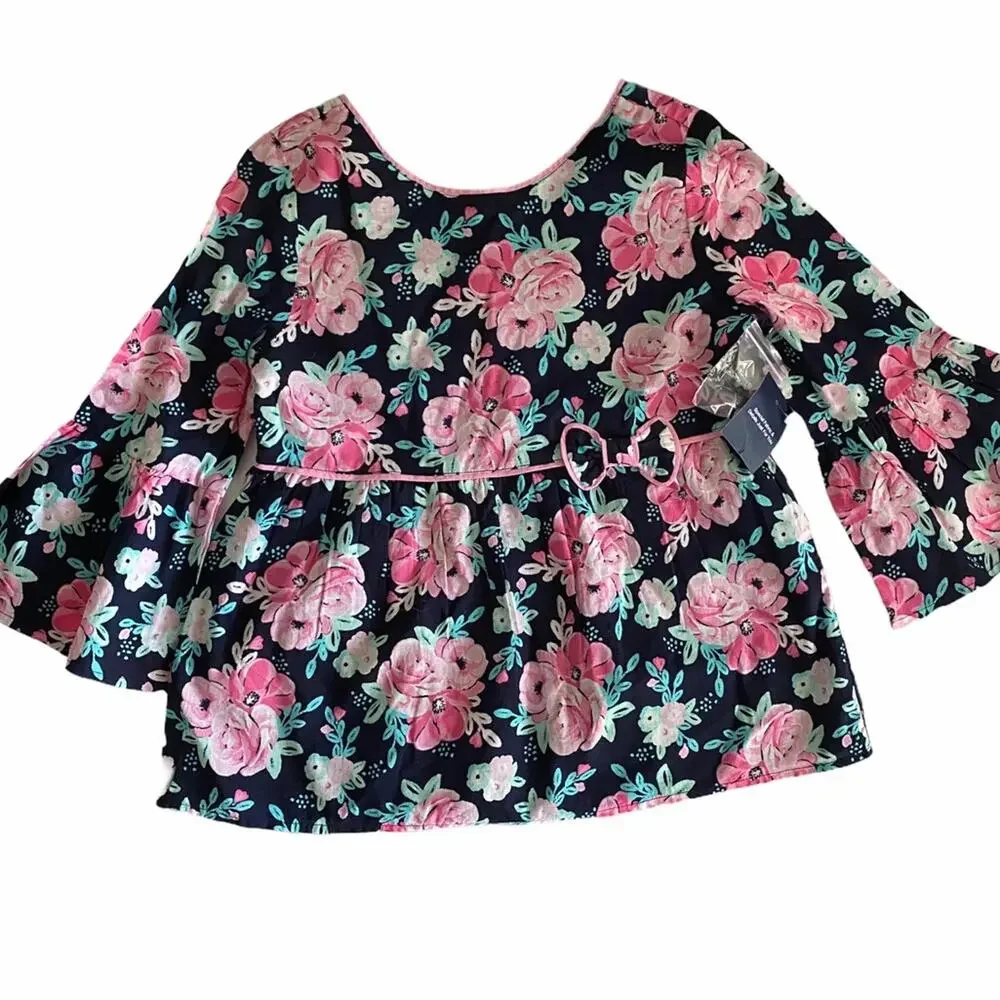 Crown & Ivy kids top floral bell sleeves bow NWT M
